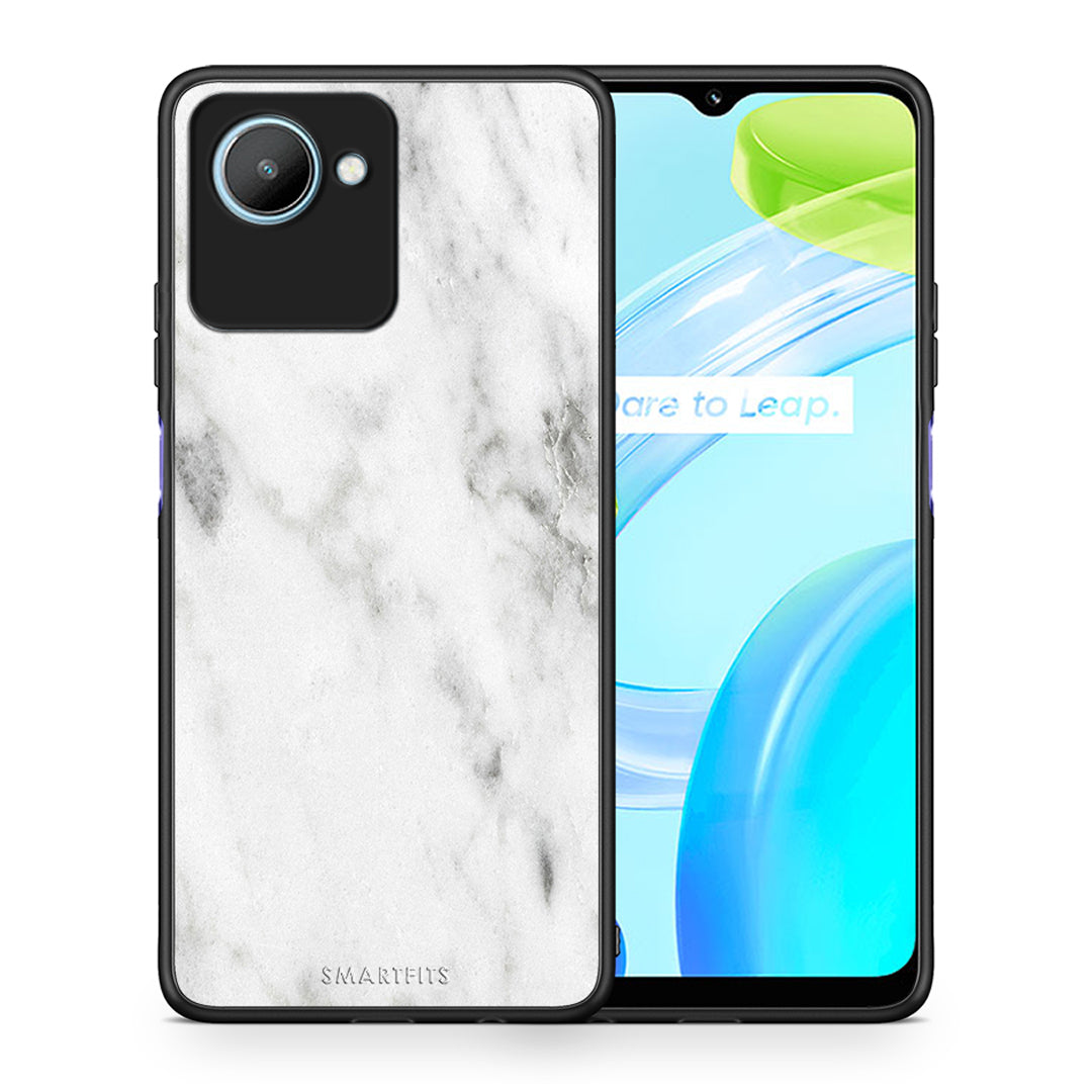 Θήκη Realme C30 Marble White από τη Smartfits με σχέδιο στο πίσω μέρος και μαύρο περίβλημα | Realme C30 Marble White Case with Colorful Back and Black Bezels