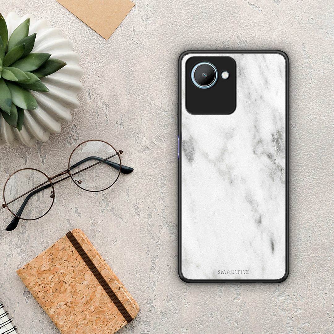 Θήκη Realme C30 Marble White από τη Smartfits με σχέδιο στο πίσω μέρος και μαύρο περίβλημα | Realme C30 Marble White Case with Colorful Back and Black Bezels