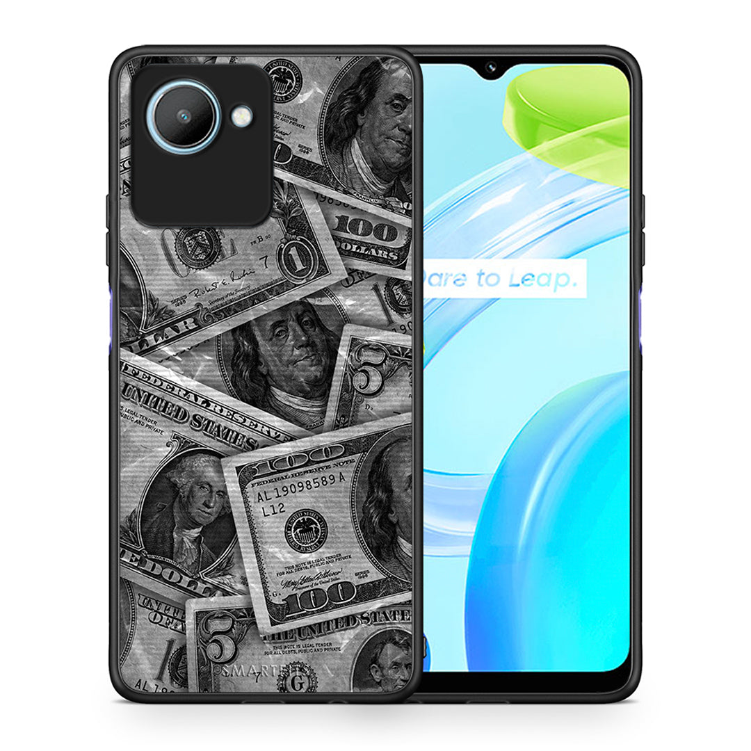 Θήκη Realme C30 Money Dollars από τη Smartfits με σχέδιο στο πίσω μέρος και μαύρο περίβλημα | Realme C30 Money Dollars Case with Colorful Back and Black Bezels