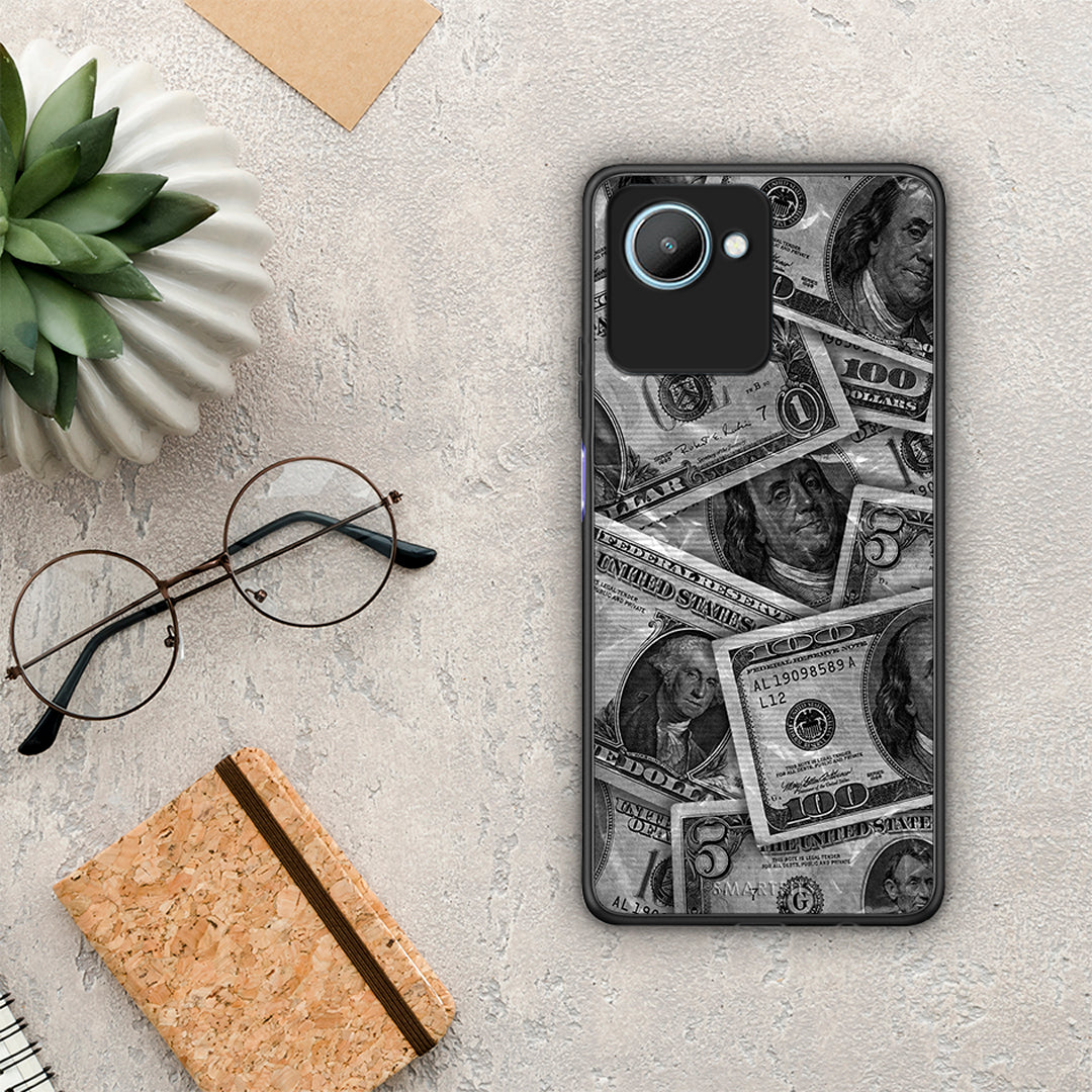 Θήκη Realme C30 Money Dollars από τη Smartfits με σχέδιο στο πίσω μέρος και μαύρο περίβλημα | Realme C30 Money Dollars Case with Colorful Back and Black Bezels