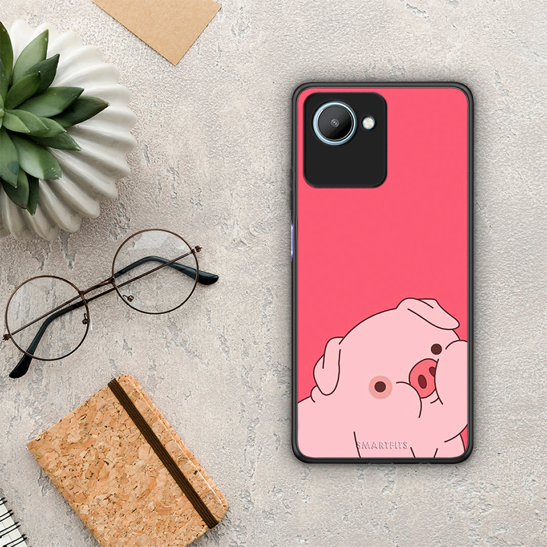 Θήκη Realme C30 Pig Love 1 από τη Smartfits με σχέδιο στο πίσω μέρος και μαύρο περίβλημα | Realme C30 Pig Love 1 Case with Colorful Back and Black Bezels