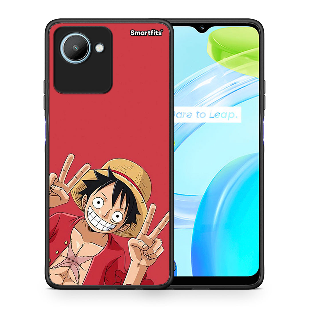 Θήκη Realme C30 Pirate Luffy από τη Smartfits με σχέδιο στο πίσω μέρος και μαύρο περίβλημα | Realme C30 Pirate Luffy Case with Colorful Back and Black Bezels