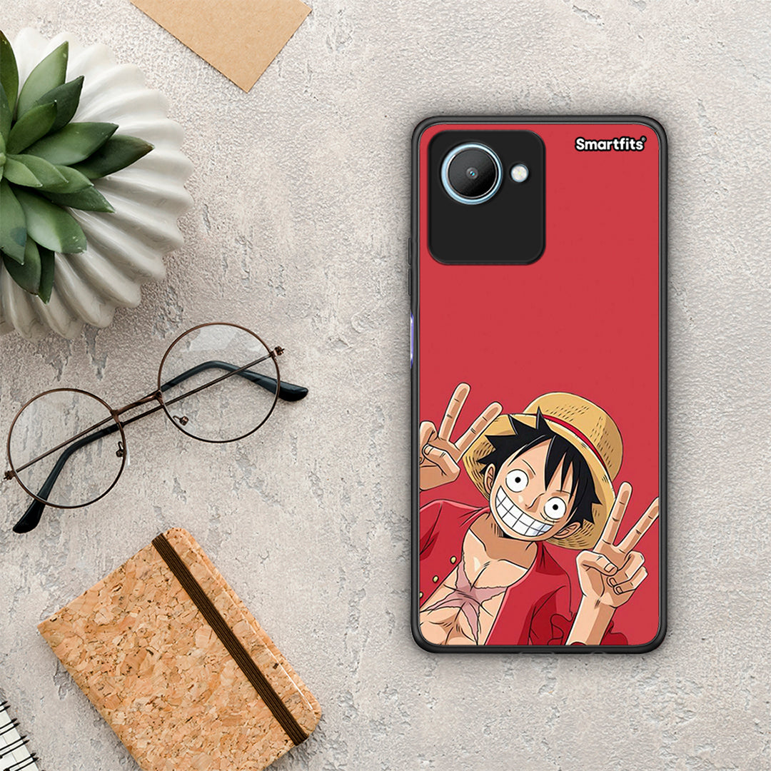 Θήκη Realme C30 Pirate Luffy από τη Smartfits με σχέδιο στο πίσω μέρος και μαύρο περίβλημα | Realme C30 Pirate Luffy Case with Colorful Back and Black Bezels