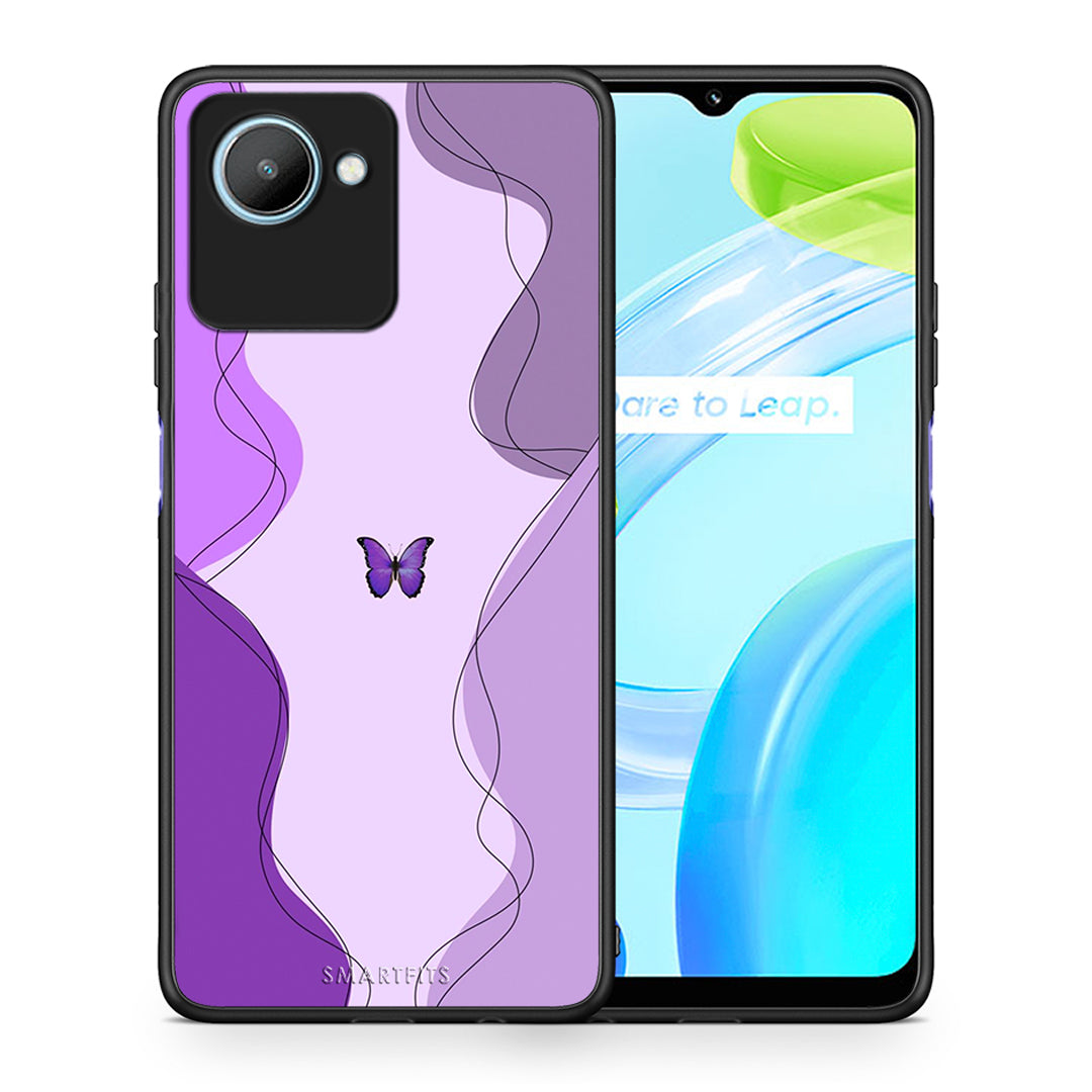 Θήκη Realme C30 Purple Mariposa από τη Smartfits με σχέδιο στο πίσω μέρος και μαύρο περίβλημα | Realme C30 Purple Mariposa Case with Colorful Back and Black Bezels