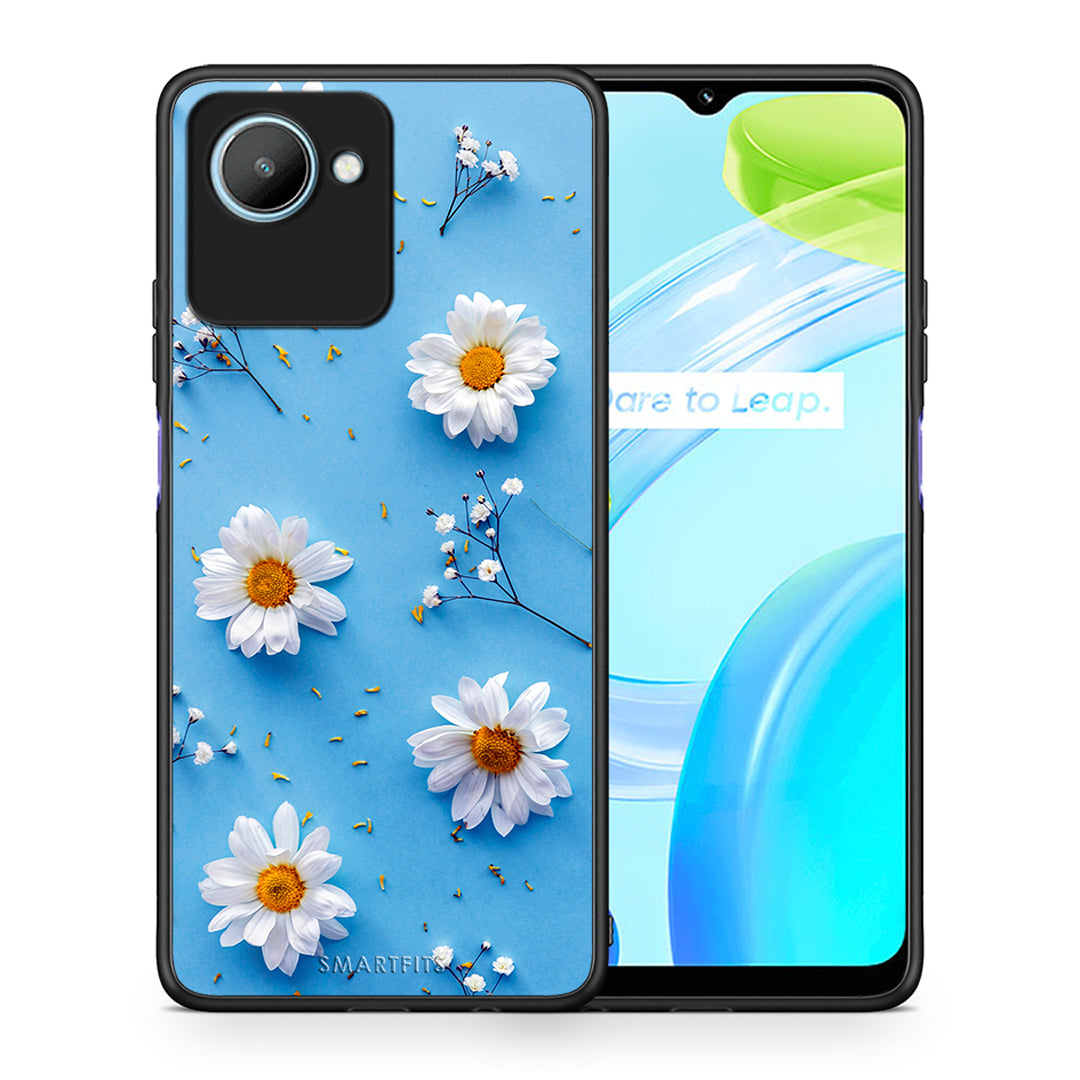 Θήκη Realme C30 Real Daisies από τη Smartfits με σχέδιο στο πίσω μέρος και μαύρο περίβλημα | Realme C30 Real Daisies Case with Colorful Back and Black Bezels