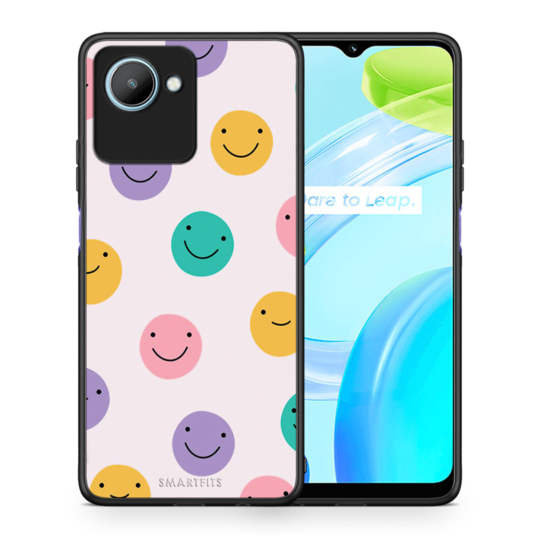 Θήκη Realme C30 Smiley Faces από τη Smartfits με σχέδιο στο πίσω μέρος και μαύρο περίβλημα | Realme C30 Smiley Faces Case with Colorful Back and Black Bezels