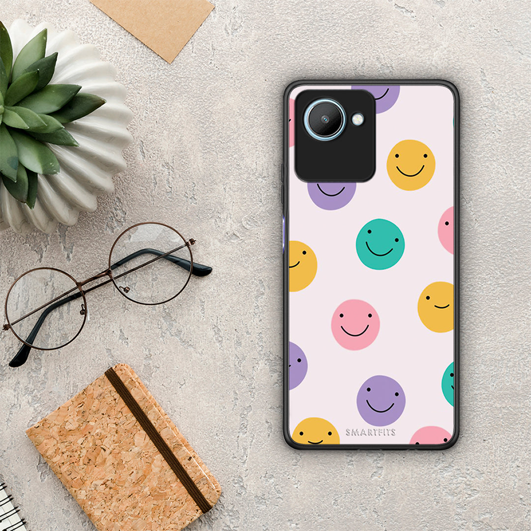 Θήκη Realme C30 Smiley Faces από τη Smartfits με σχέδιο στο πίσω μέρος και μαύρο περίβλημα | Realme C30 Smiley Faces Case with Colorful Back and Black Bezels