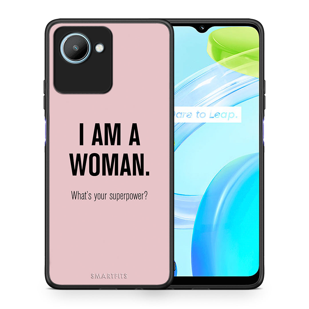 Θήκη Realme C30 Superpower Woman από τη Smartfits με σχέδιο στο πίσω μέρος και μαύρο περίβλημα | Realme C30 Superpower Woman Case with Colorful Back and Black Bezels