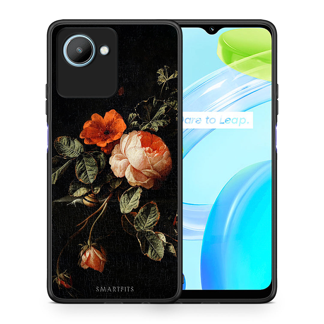 Θήκη Realme C30 Vintage Roses από τη Smartfits με σχέδιο στο πίσω μέρος και μαύρο περίβλημα | Realme C30 Vintage Roses Case with Colorful Back and Black Bezels