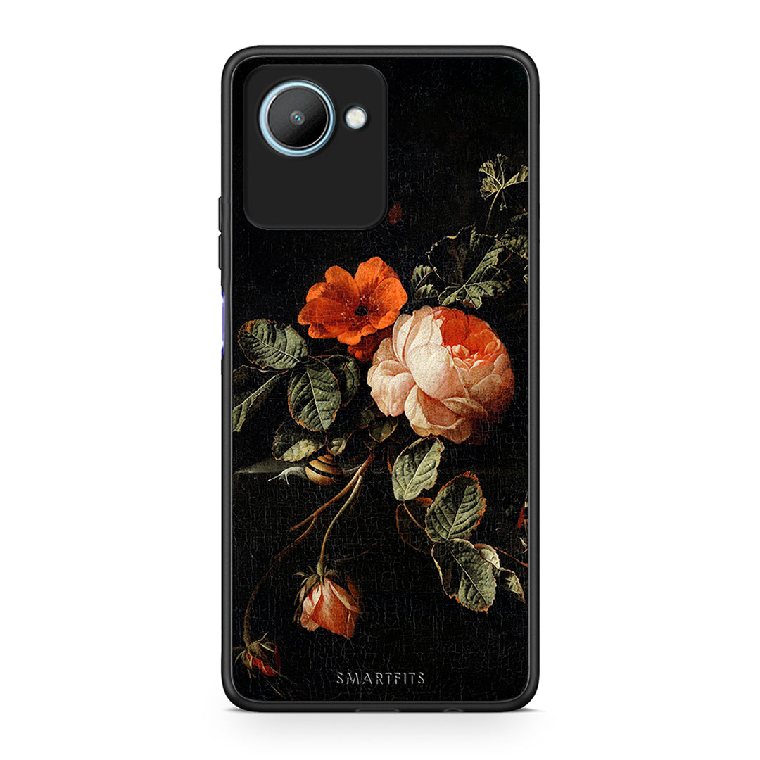 Θήκη Realme C30 Vintage Roses από τη Smartfits με σχέδιο στο πίσω μέρος και μαύρο περίβλημα | Realme C30 Vintage Roses Case with Colorful Back and Black Bezels