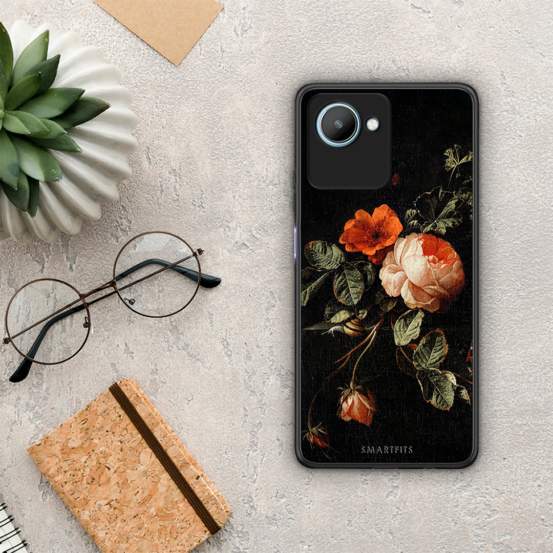 Θήκη Realme C30 Vintage Roses από τη Smartfits με σχέδιο στο πίσω μέρος και μαύρο περίβλημα | Realme C30 Vintage Roses Case with Colorful Back and Black Bezels