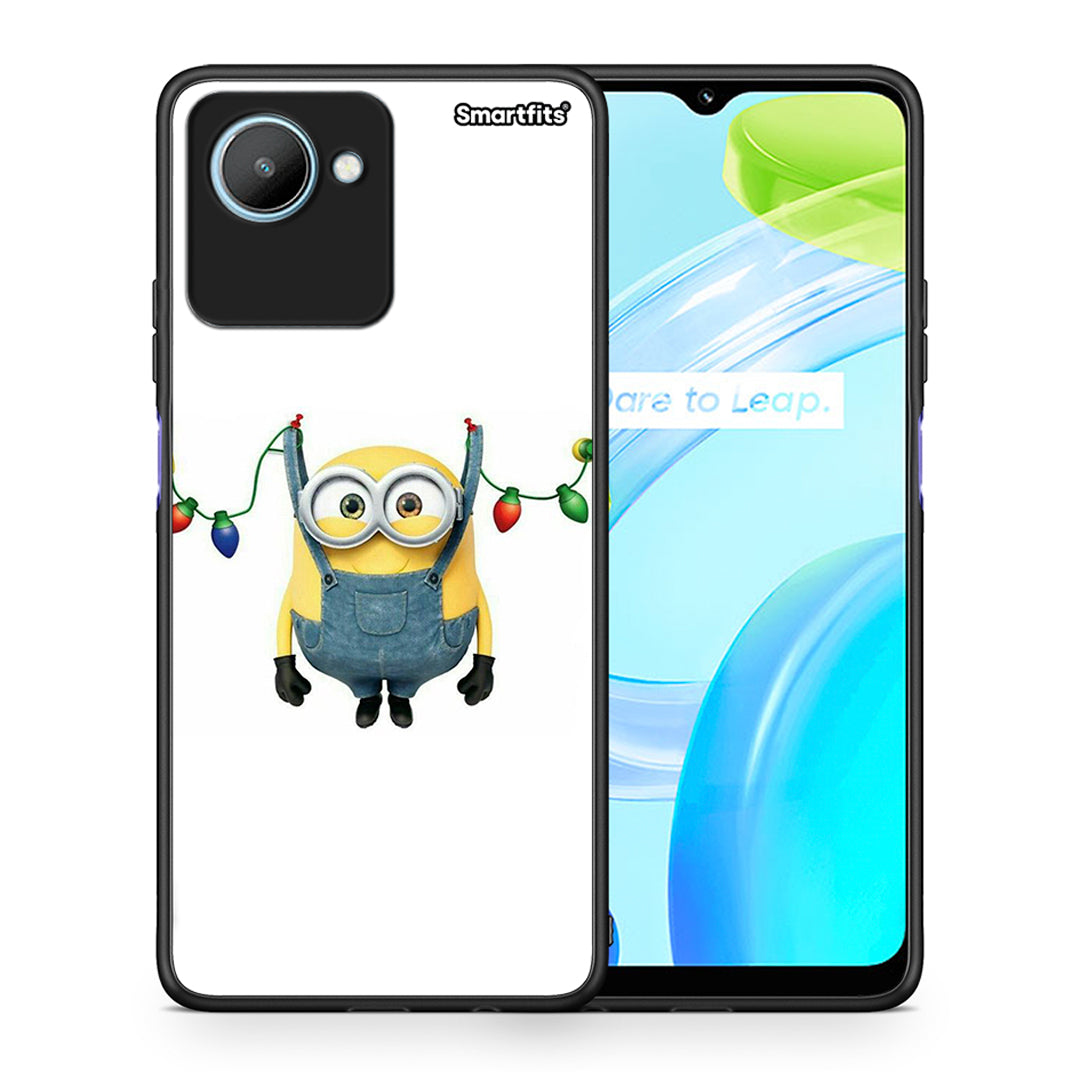 Θήκη Realme C30 Xmas Minion Lights από τη Smartfits με σχέδιο στο πίσω μέρος και μαύρο περίβλημα | Realme C30 Xmas Minion Lights Case with Colorful Back and Black Bezels