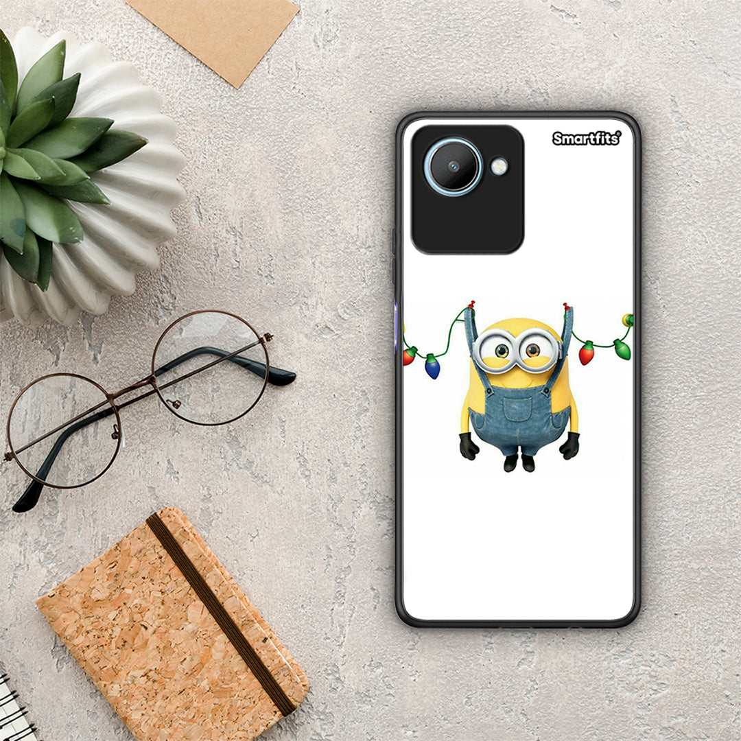 Θήκη Realme C30 Xmas Minion Lights από τη Smartfits με σχέδιο στο πίσω μέρος και μαύρο περίβλημα | Realme C30 Xmas Minion Lights Case with Colorful Back and Black Bezels