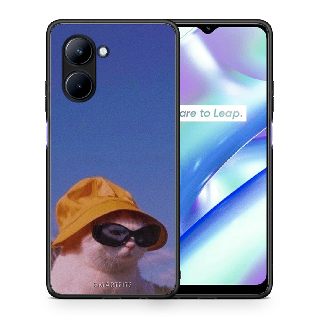 Θήκη Realme C33 Cat Diva από τη Smartfits με σχέδιο στο πίσω μέρος και μαύρο περίβλημα | Realme C33 Cat Diva Case with Colorful Back and Black Bezels