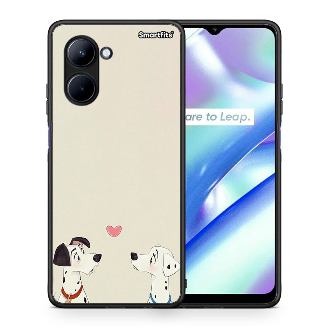 Θήκη Realme C33 Dalmatians Love από τη Smartfits με σχέδιο στο πίσω μέρος και μαύρο περίβλημα | Realme C33 Dalmatians Love Case with Colorful Back and Black Bezels