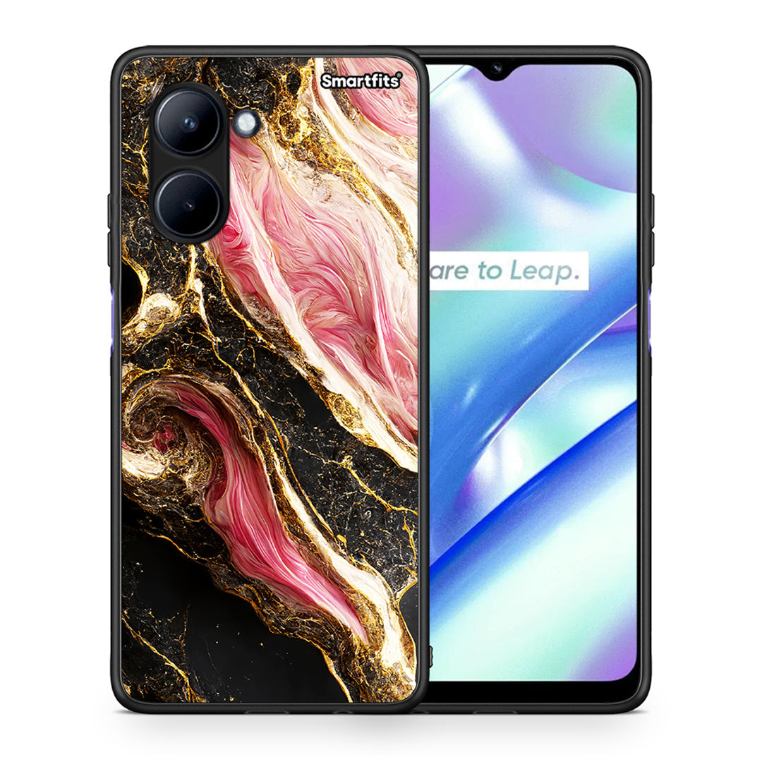 Θήκη Realme C33 Glamorous Pink Marble από τη Smartfits με σχέδιο στο πίσω μέρος και μαύρο περίβλημα | Realme C33 Glamorous Pink Marble Case with Colorful Back and Black Bezels