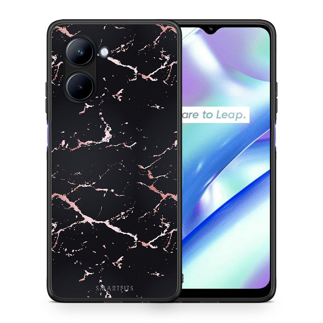 Θήκη Realme C33 Marble Black Rosegold από τη Smartfits με σχέδιο στο πίσω μέρος και μαύρο περίβλημα | Realme C33 Marble Black Rosegold Case with Colorful Back and Black Bezels