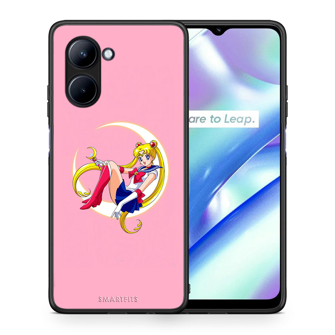 Θήκη Realme C33 Moon Girl από τη Smartfits με σχέδιο στο πίσω μέρος και μαύρο περίβλημα | Realme C33 Moon Girl Case with Colorful Back and Black Bezels