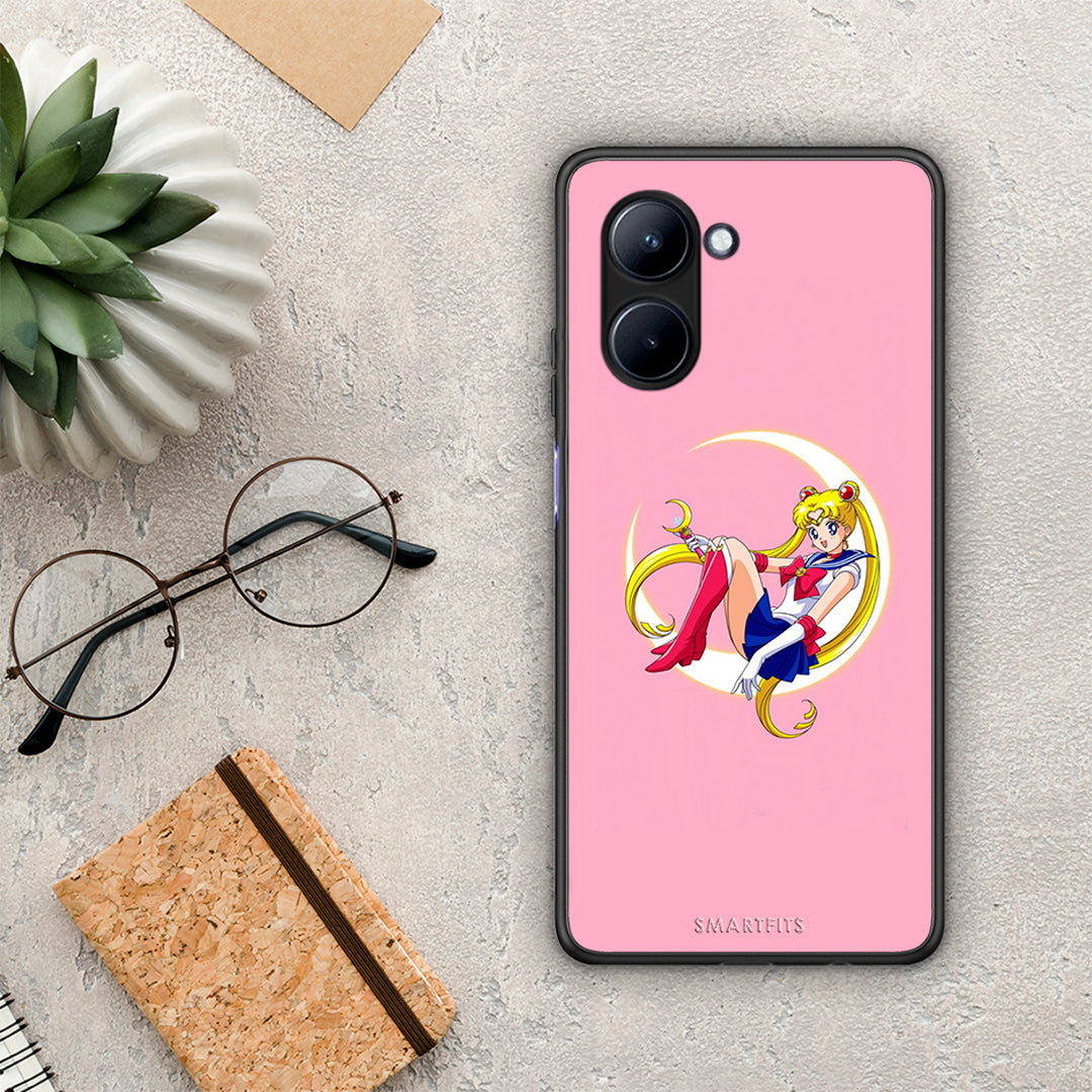 Θήκη Realme C33 Moon Girl από τη Smartfits με σχέδιο στο πίσω μέρος και μαύρο περίβλημα | Realme C33 Moon Girl Case with Colorful Back and Black Bezels