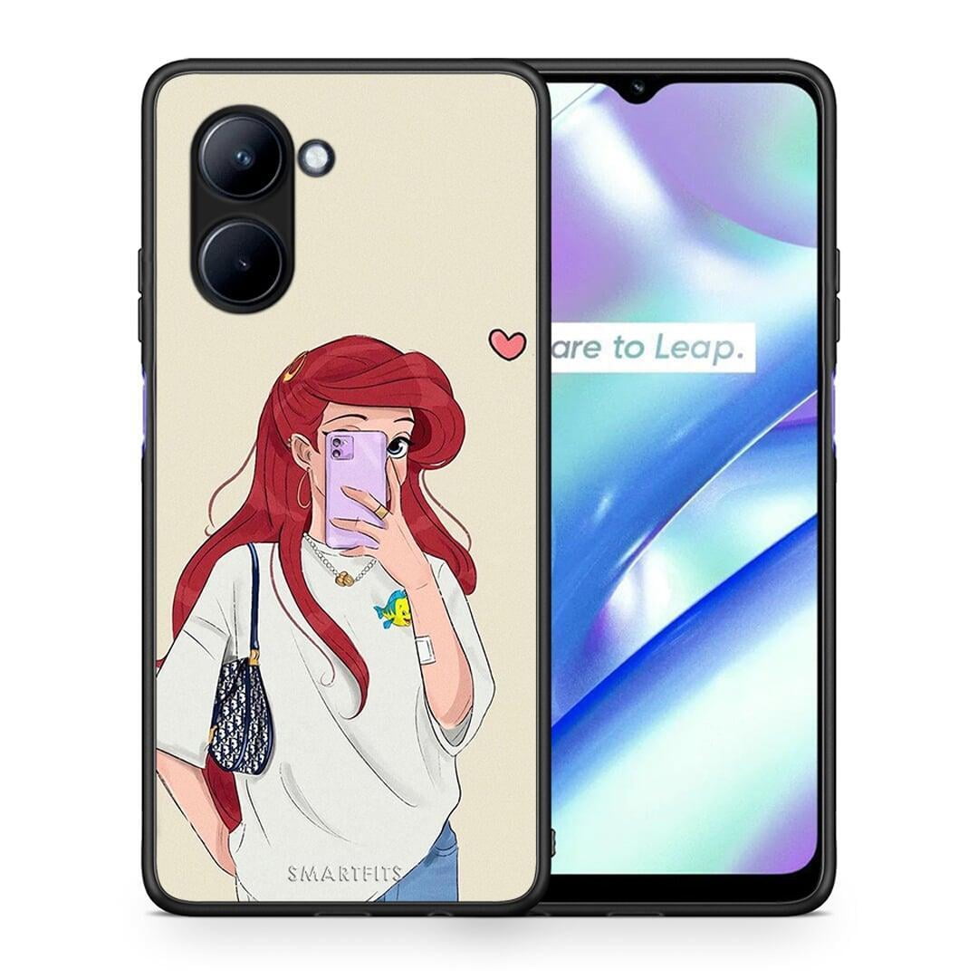 Θήκη Realme C33 Walking Mermaid από τη Smartfits με σχέδιο στο πίσω μέρος και μαύρο περίβλημα | Realme C33 Walking Mermaid Case with Colorful Back and Black Bezels