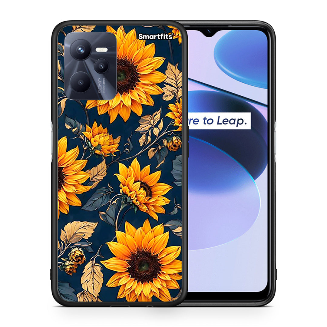 Θήκη Realme C35 Autumn Sunflowers από τη Smartfits με σχέδιο στο πίσω μέρος και μαύρο περίβλημα | Realme C35 Autumn Sunflowers case with colorful back and black bezels