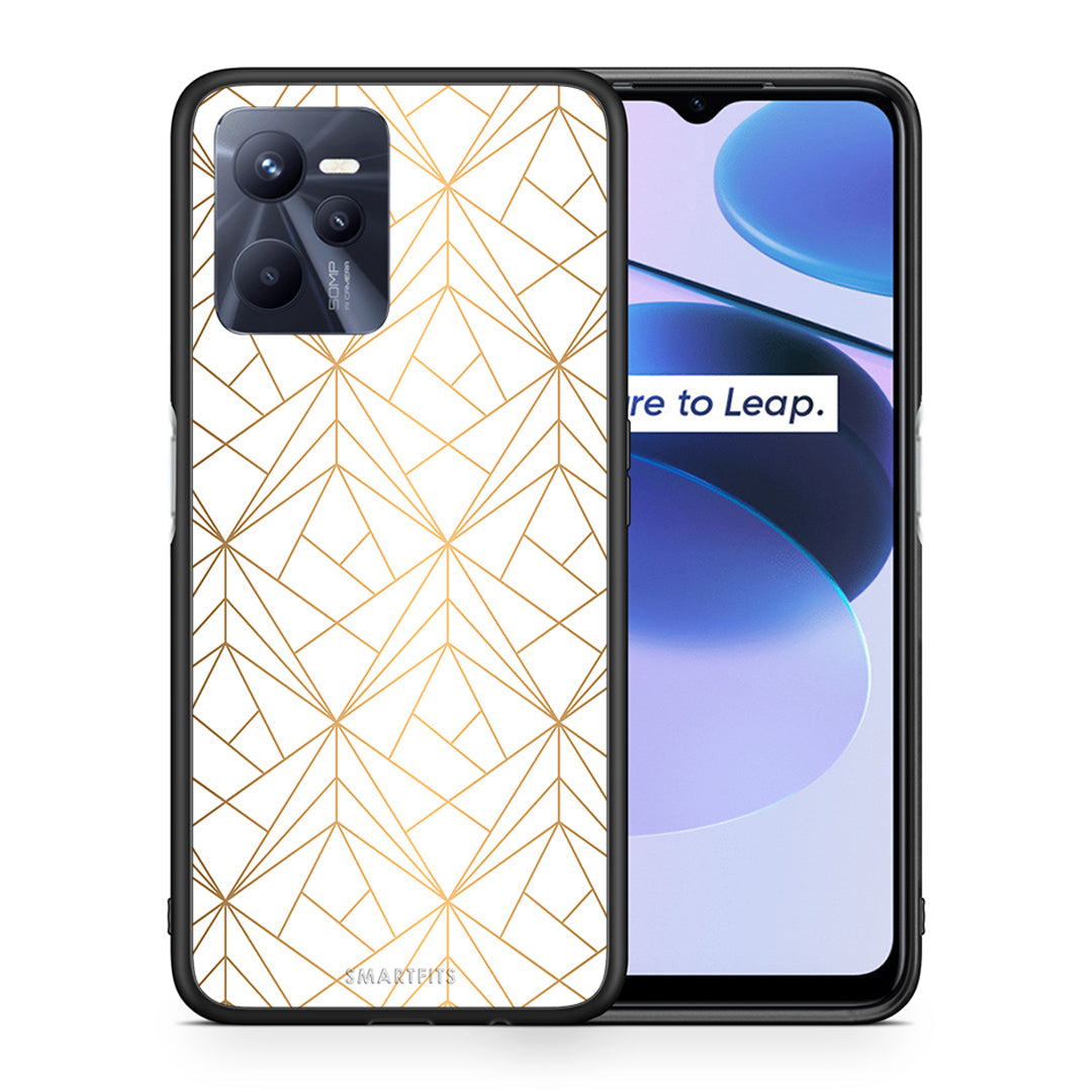 Θήκη Realme C35 Luxury White Geometric από τη Smartfits με σχέδιο στο πίσω μέρος και μαύρο περίβλημα | Realme C35 Luxury White Geometric case with colorful back and black bezels