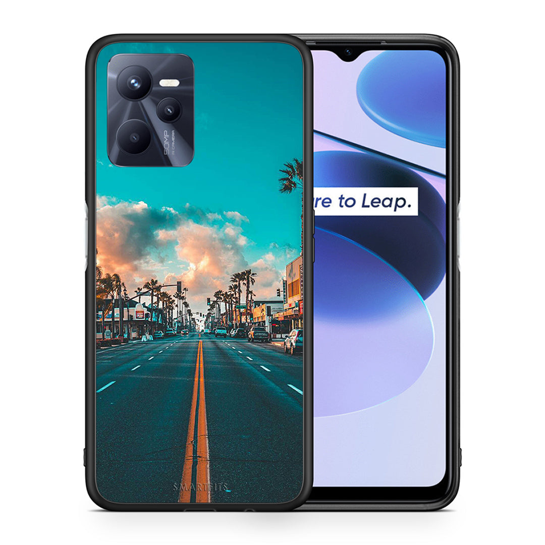 Θήκη Realme C35 City Landscape από τη Smartfits με σχέδιο στο πίσω μέρος και μαύρο περίβλημα | Realme C35 City Landscape case with colorful back and black bezels