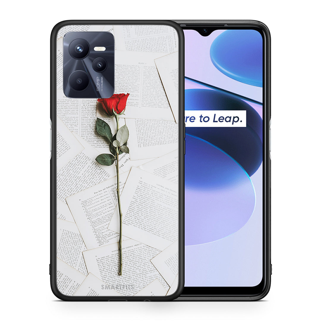 Θήκη Realme C35 Red Rose από τη Smartfits με σχέδιο στο πίσω μέρος και μαύρο περίβλημα | Realme C35 Red Rose case with colorful back and black bezels