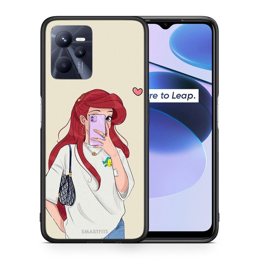 Θήκη Realme C35 Walking Mermaid από τη Smartfits με σχέδιο στο πίσω μέρος και μαύρο περίβλημα | Realme C35 Walking Mermaid case with colorful back and black bezels