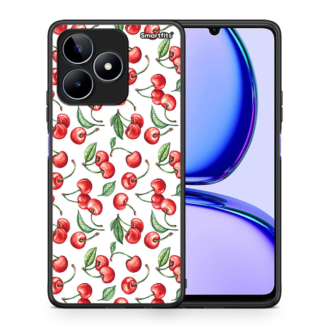 Θήκη Realme C53 Cherry Summer από τη Smartfits με σχέδιο στο πίσω μέρος και μαύρο περίβλημα | Realme C53 Cherry Summer case with colorful back and black bezels