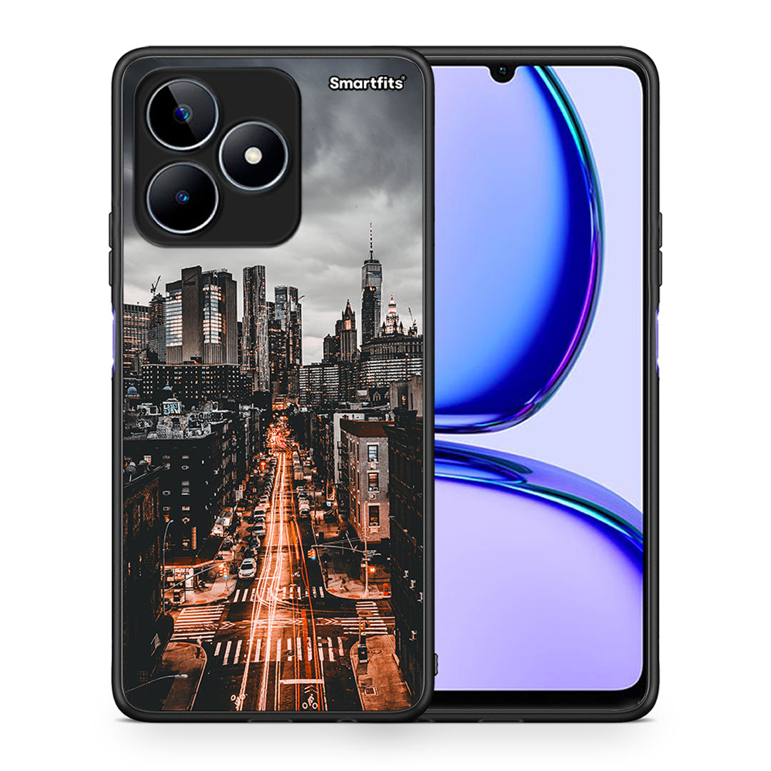 Θήκη Realme C53 City Lights από τη Smartfits με σχέδιο στο πίσω μέρος και μαύρο περίβλημα | Realme C53 City Lights case with colorful back and black bezels