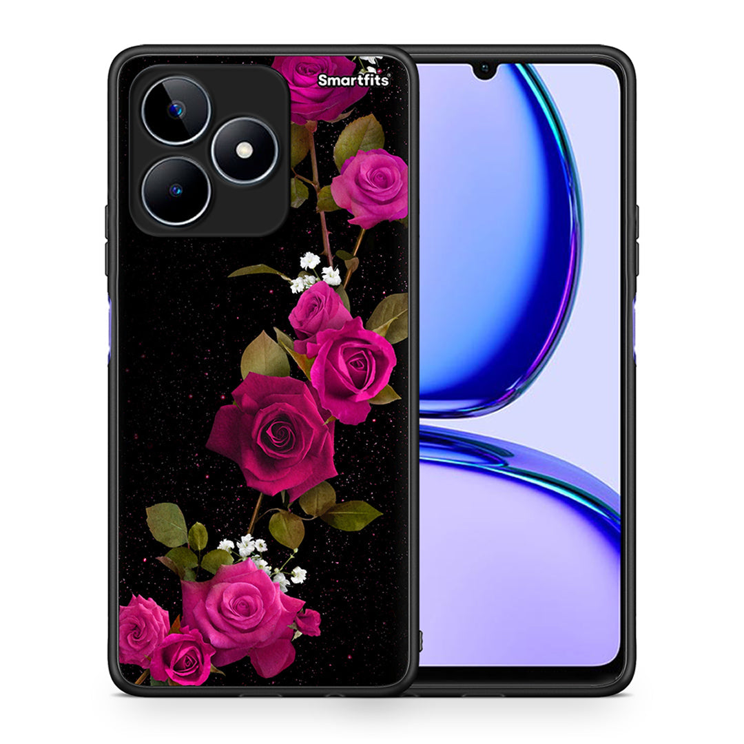 Θήκη Realme C53 Red Roses Flower από τη Smartfits με σχέδιο στο πίσω μέρος και μαύρο περίβλημα | Realme C53 Red Roses Flower case with colorful back and black bezels