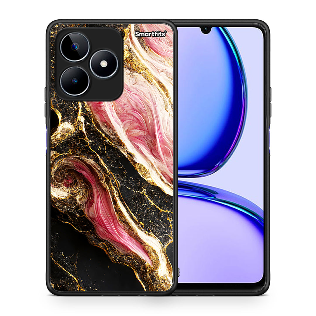 Θήκη Realme C53 Glamorous Pink Marble από τη Smartfits με σχέδιο στο πίσω μέρος και μαύρο περίβλημα | Realme C53 Glamorous Pink Marble case with colorful back and black bezels