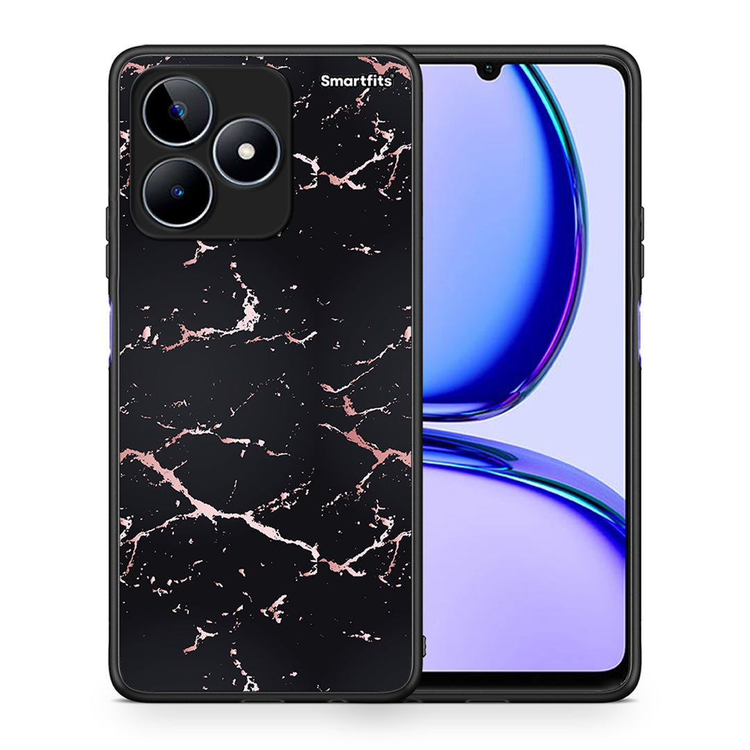 Θήκη Realme C53 Black Rosegold Marble από τη Smartfits με σχέδιο στο πίσω μέρος και μαύρο περίβλημα | Realme C53 Black Rosegold Marble case with colorful back and black bezels