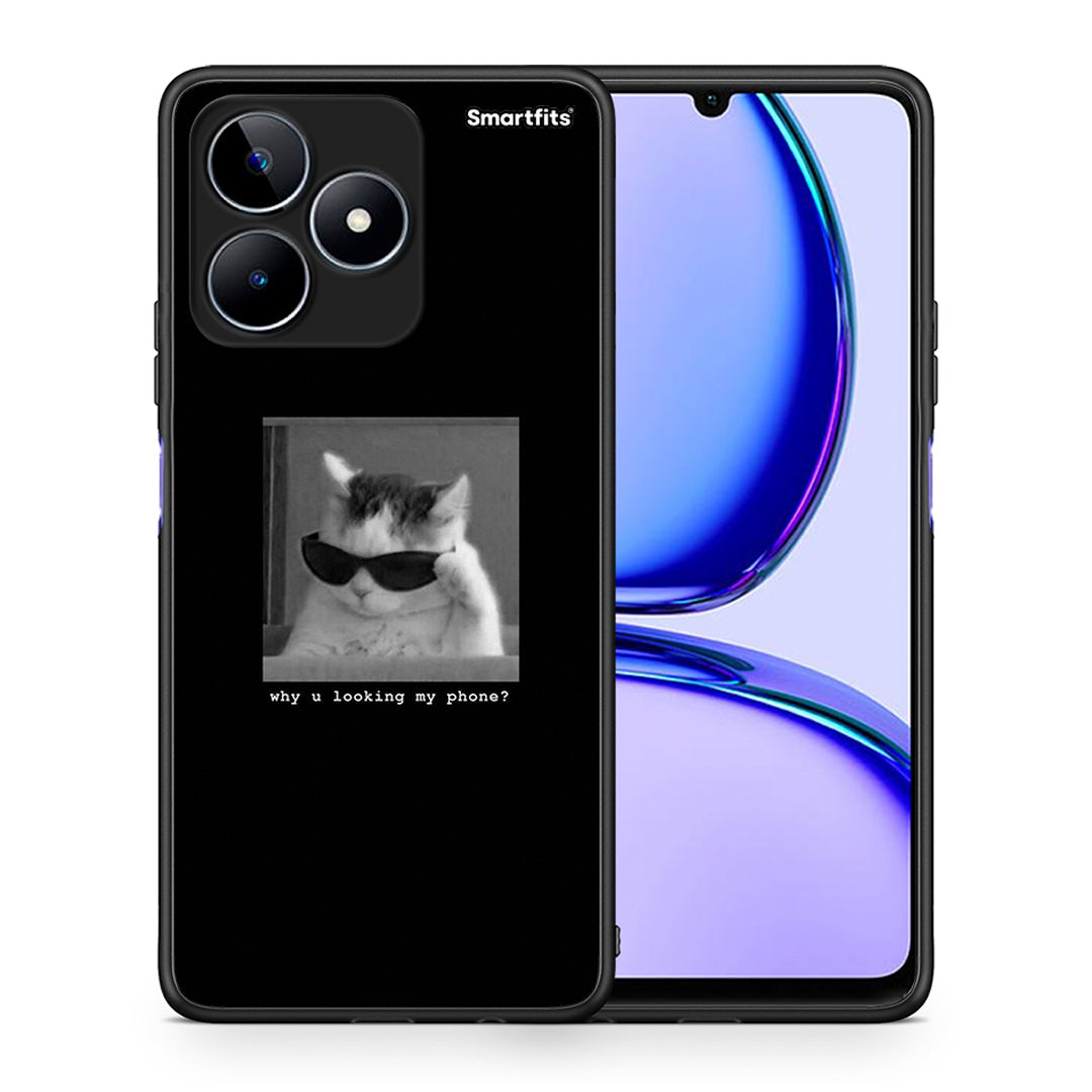 Θήκη Realme C53 Meme Cat από τη Smartfits με σχέδιο στο πίσω μέρος και μαύρο περίβλημα | Realme C53 Meme Cat case with colorful back and black bezels
