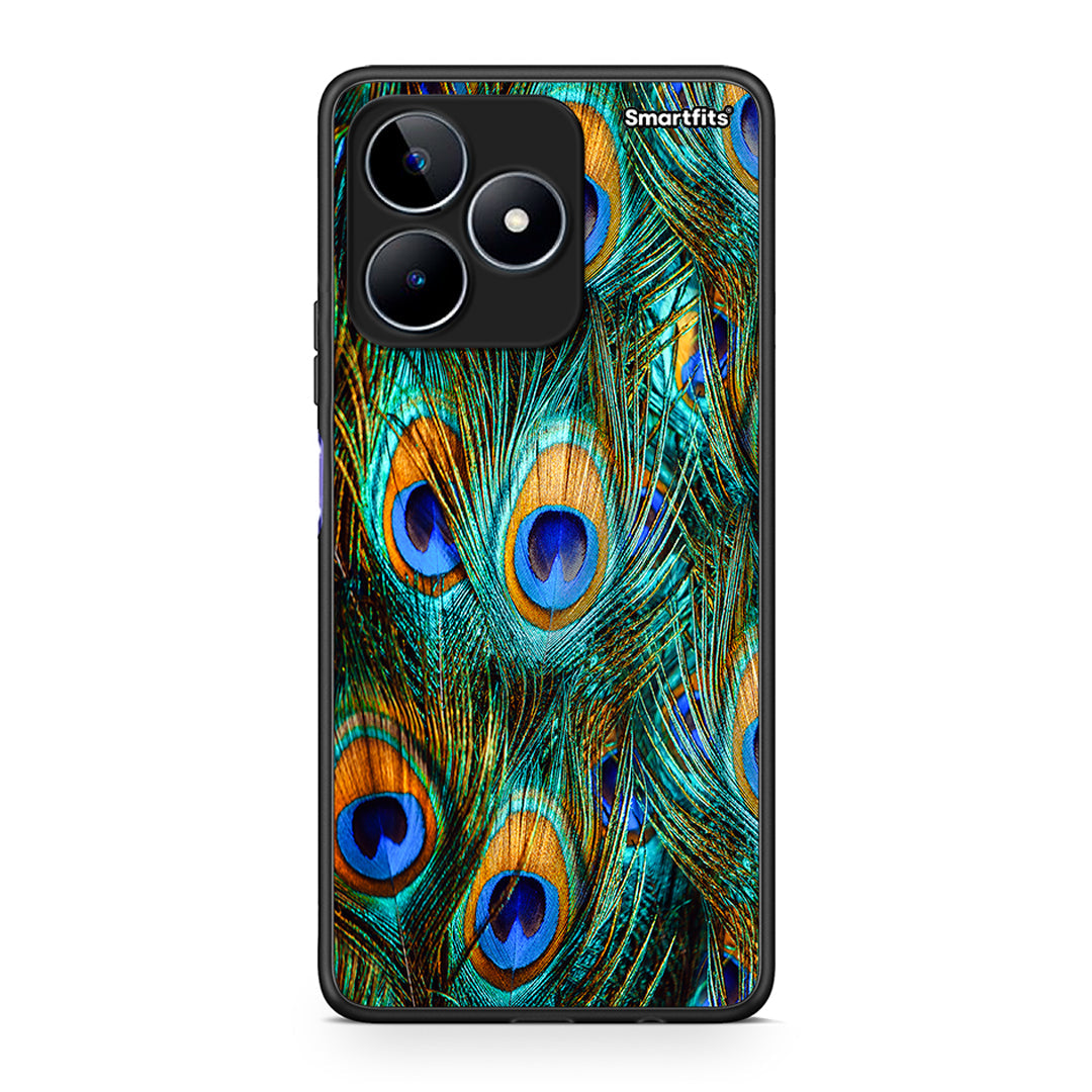 Realme C53 Real Peacock Feathers θήκη από τη Smartfits με σχέδιο στο πίσω μέρος και μαύρο περίβλημα | Smartphone case with colorful back and black bezels by Smartfits
