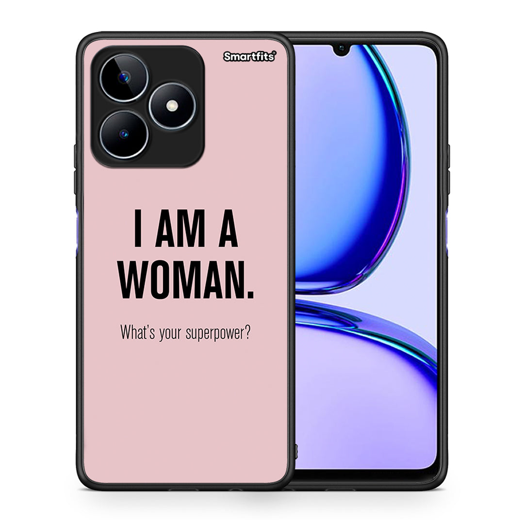 Θήκη Realme C53 Superpower Woman από τη Smartfits με σχέδιο στο πίσω μέρος και μαύρο περίβλημα | Realme C53 Superpower Woman case with colorful back and black bezels