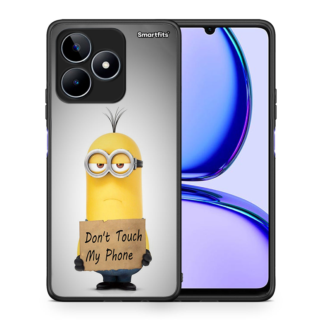 Θήκη Realme C53 Minion Text από τη Smartfits με σχέδιο στο πίσω μέρος και μαύρο περίβλημα | Realme C53 Minion Text case with colorful back and black bezels