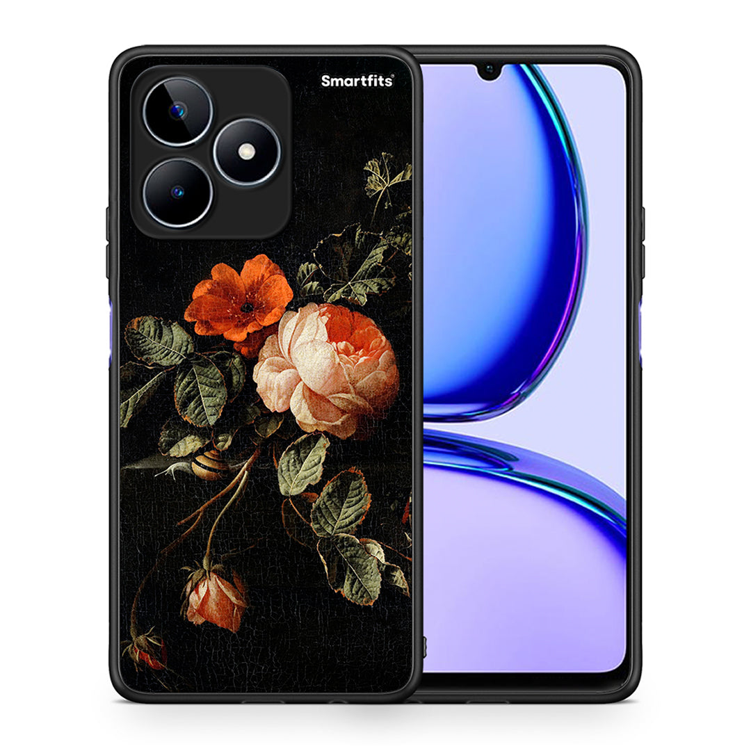 Θήκη Realme C53 Vintage Roses από τη Smartfits με σχέδιο στο πίσω μέρος και μαύρο περίβλημα | Realme C53 Vintage Roses case with colorful back and black bezels