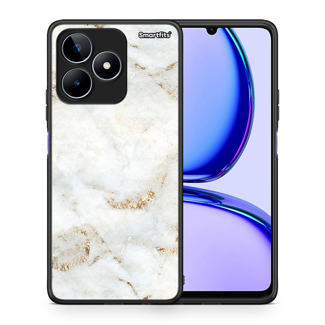 Θήκη Realme C53 White Gold Marble από τη Smartfits με σχέδιο στο πίσω μέρος και μαύρο περίβλημα | Realme C53 White Gold Marble case with colorful back and black bezels