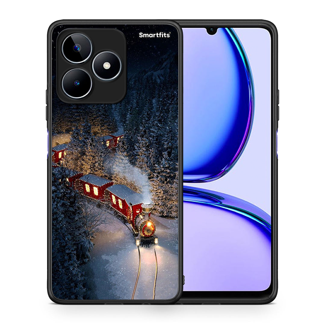 Θήκη Realme C53 Xmas Train από τη Smartfits με σχέδιο στο πίσω μέρος και μαύρο περίβλημα | Realme C53 Xmas Train case with colorful back and black bezels