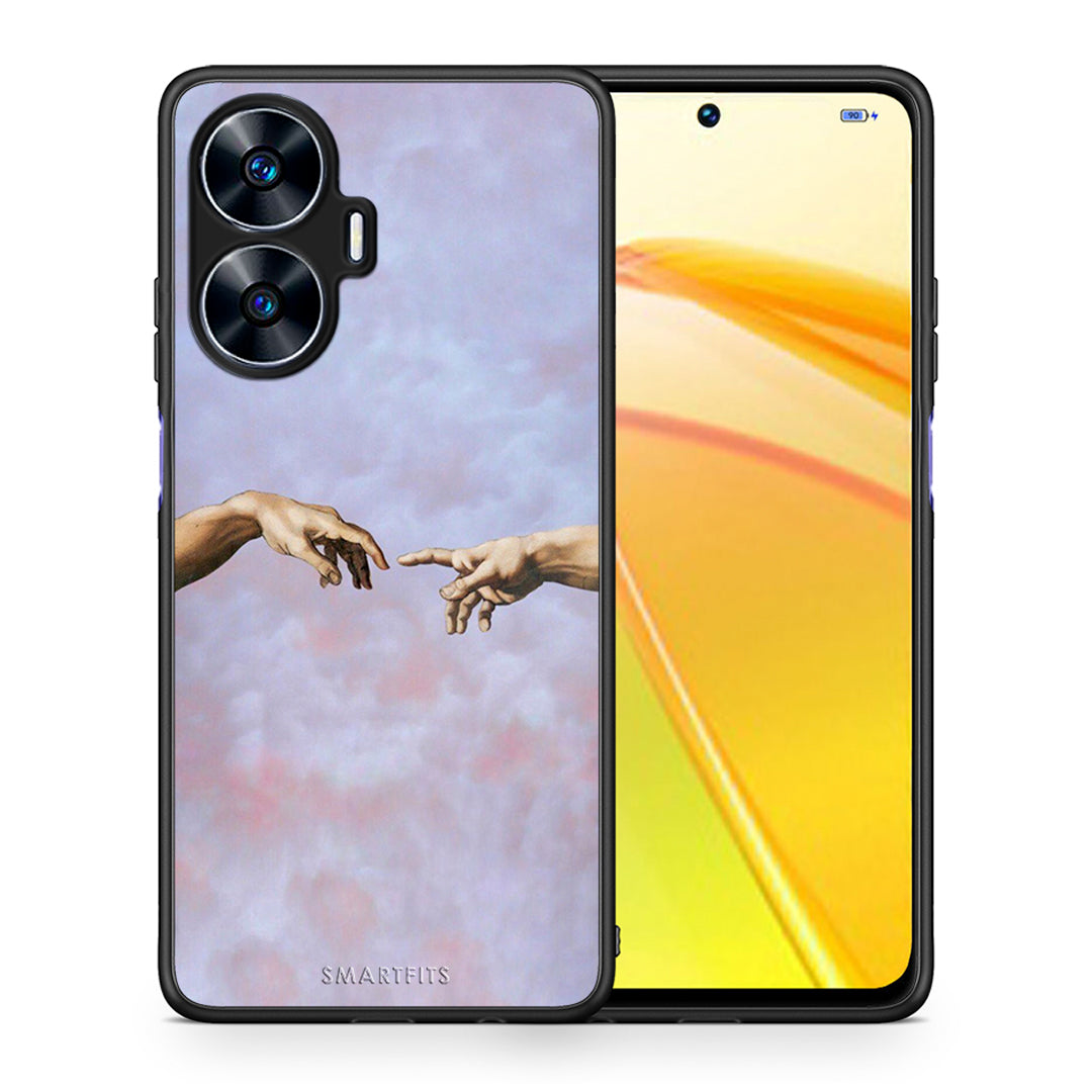 Θήκη Realme C55 Dual Adam Hand από τη Smartfits με σχέδιο στο πίσω μέρος και μαύρο περίβλημα | Realme C55 Dual Adam Hand Case with Colorful Back and Black Bezels