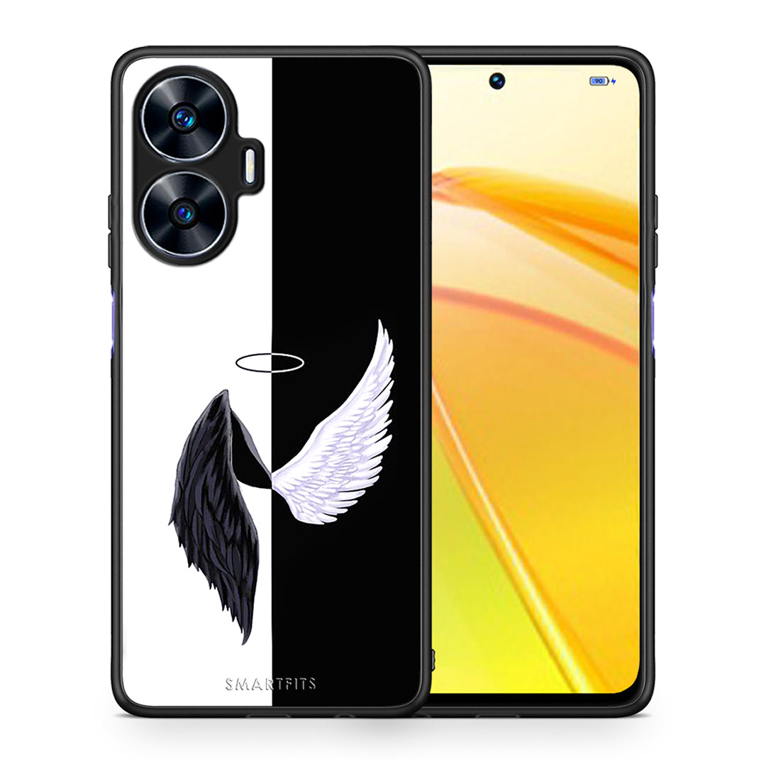 Θήκη Realme C55 Dual Angels Demons από τη Smartfits με σχέδιο στο πίσω μέρος και μαύρο περίβλημα | Realme C55 Dual Angels Demons Case with Colorful Back and Black Bezels