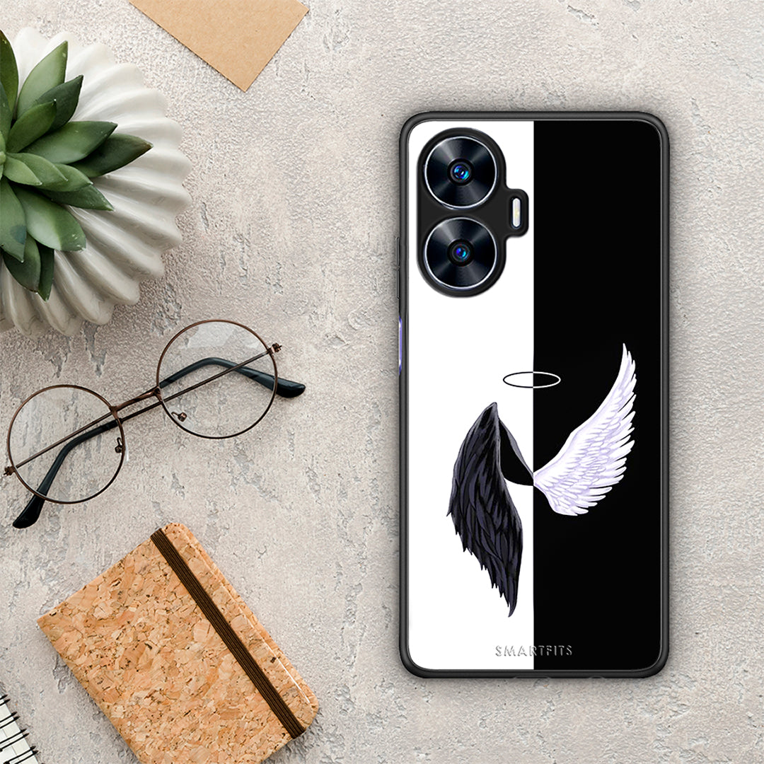 Θήκη Realme C55 Dual Angels Demons από τη Smartfits με σχέδιο στο πίσω μέρος και μαύρο περίβλημα | Realme C55 Dual Angels Demons Case with Colorful Back and Black Bezels