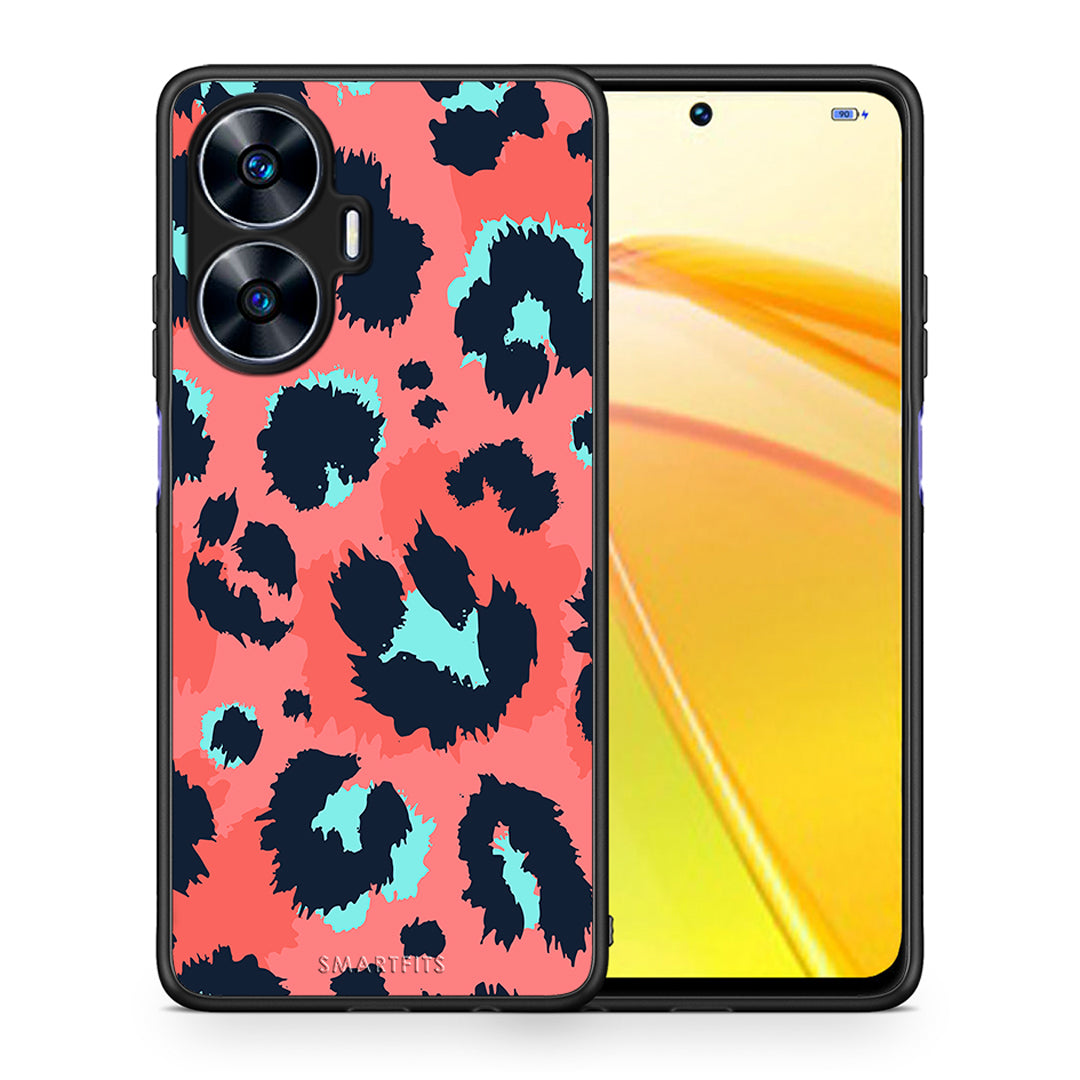 Θήκη Realme C55 Dual Animal Pink Leopard από τη Smartfits με σχέδιο στο πίσω μέρος και μαύρο περίβλημα | Realme C55 Dual Animal Pink Leopard Case with Colorful Back and Black Bezels