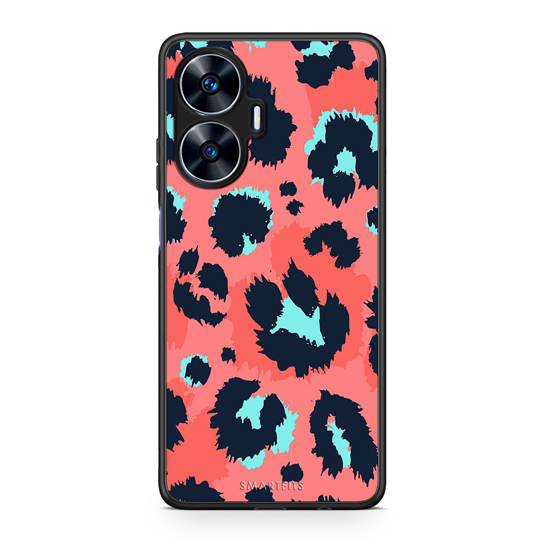 Θήκη Realme C55 Dual Animal Pink Leopard από τη Smartfits με σχέδιο στο πίσω μέρος και μαύρο περίβλημα | Realme C55 Dual Animal Pink Leopard Case with Colorful Back and Black Bezels