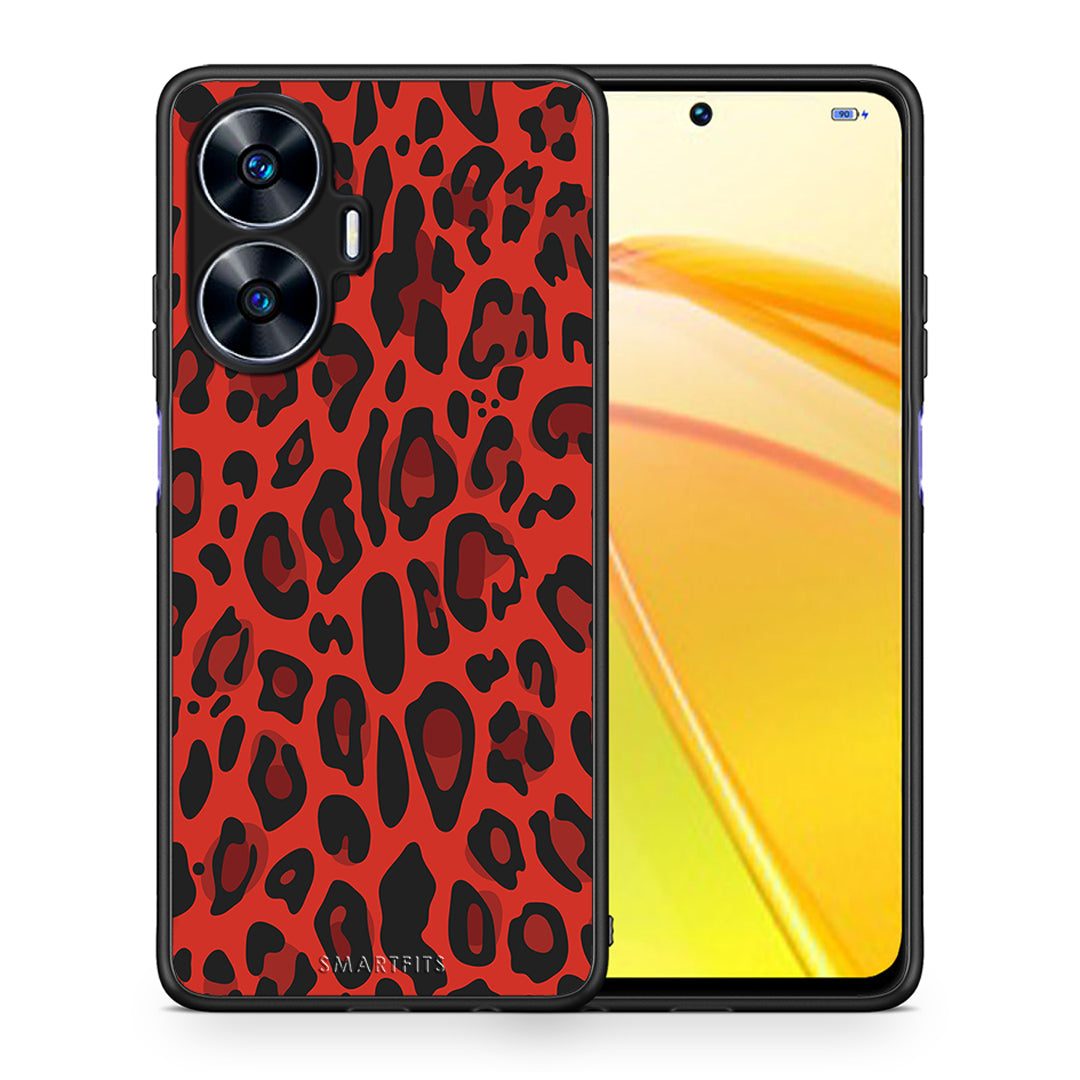 Θήκη Realme C55 Dual Animal Red Leopard από τη Smartfits με σχέδιο στο πίσω μέρος και μαύρο περίβλημα | Realme C55 Dual Animal Red Leopard Case with Colorful Back and Black Bezels