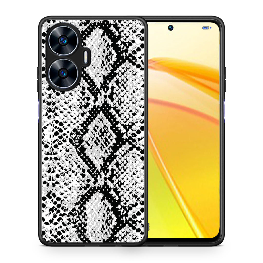 Θήκη Realme C55 Dual Animal White Snake από τη Smartfits με σχέδιο στο πίσω μέρος και μαύρο περίβλημα | Realme C55 Dual Animal White Snake Case with Colorful Back and Black Bezels