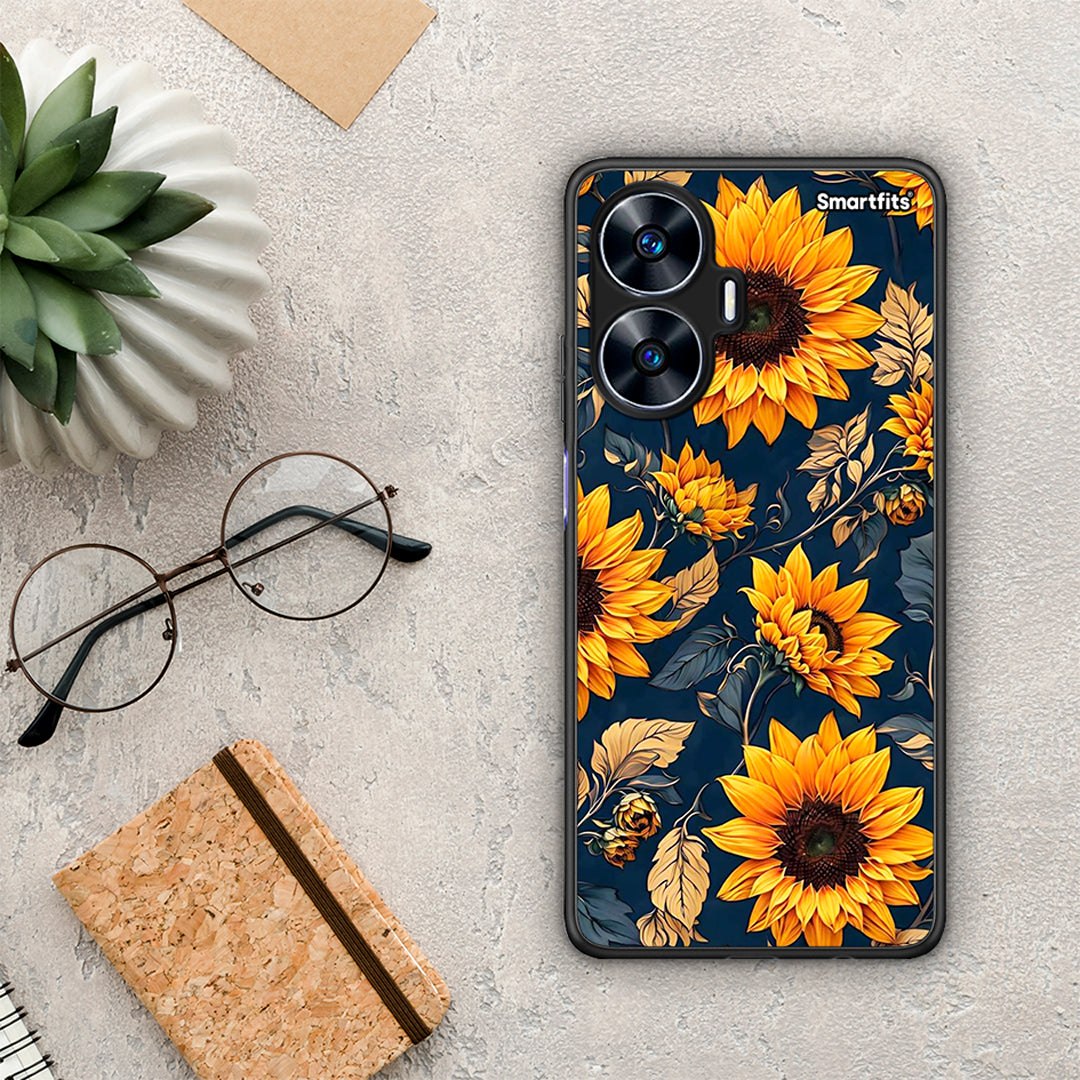 Θήκη Realme C55 Dual Autumn Sunflowers από τη Smartfits με σχέδιο στο πίσω μέρος και μαύρο περίβλημα | Realme C55 Dual Autumn Sunflowers Case with Colorful Back and Black Bezels