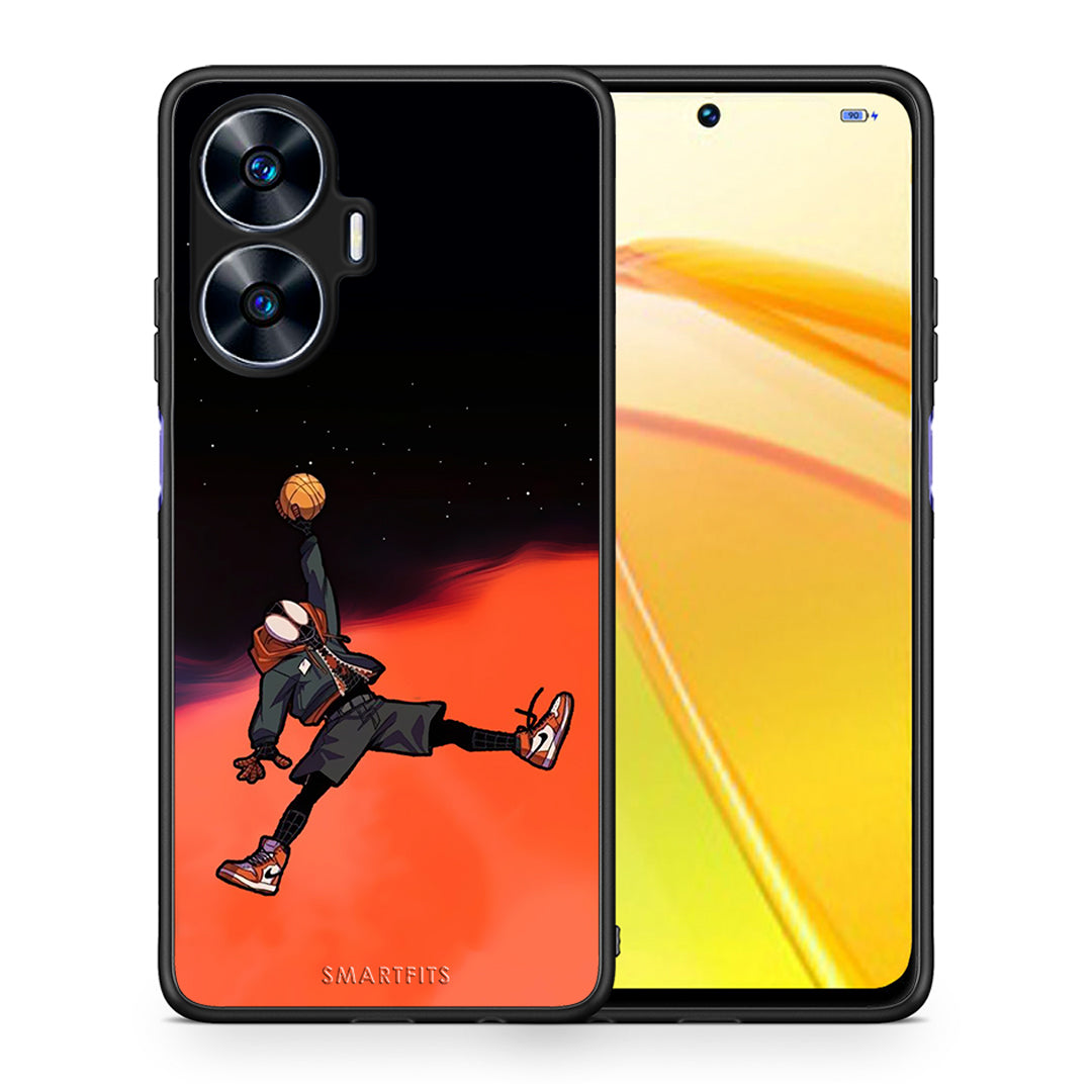 Θήκη Realme C55 Dual Basketball Hero από τη Smartfits με σχέδιο στο πίσω μέρος και μαύρο περίβλημα | Realme C55 Dual Basketball Hero Case with Colorful Back and Black Bezels